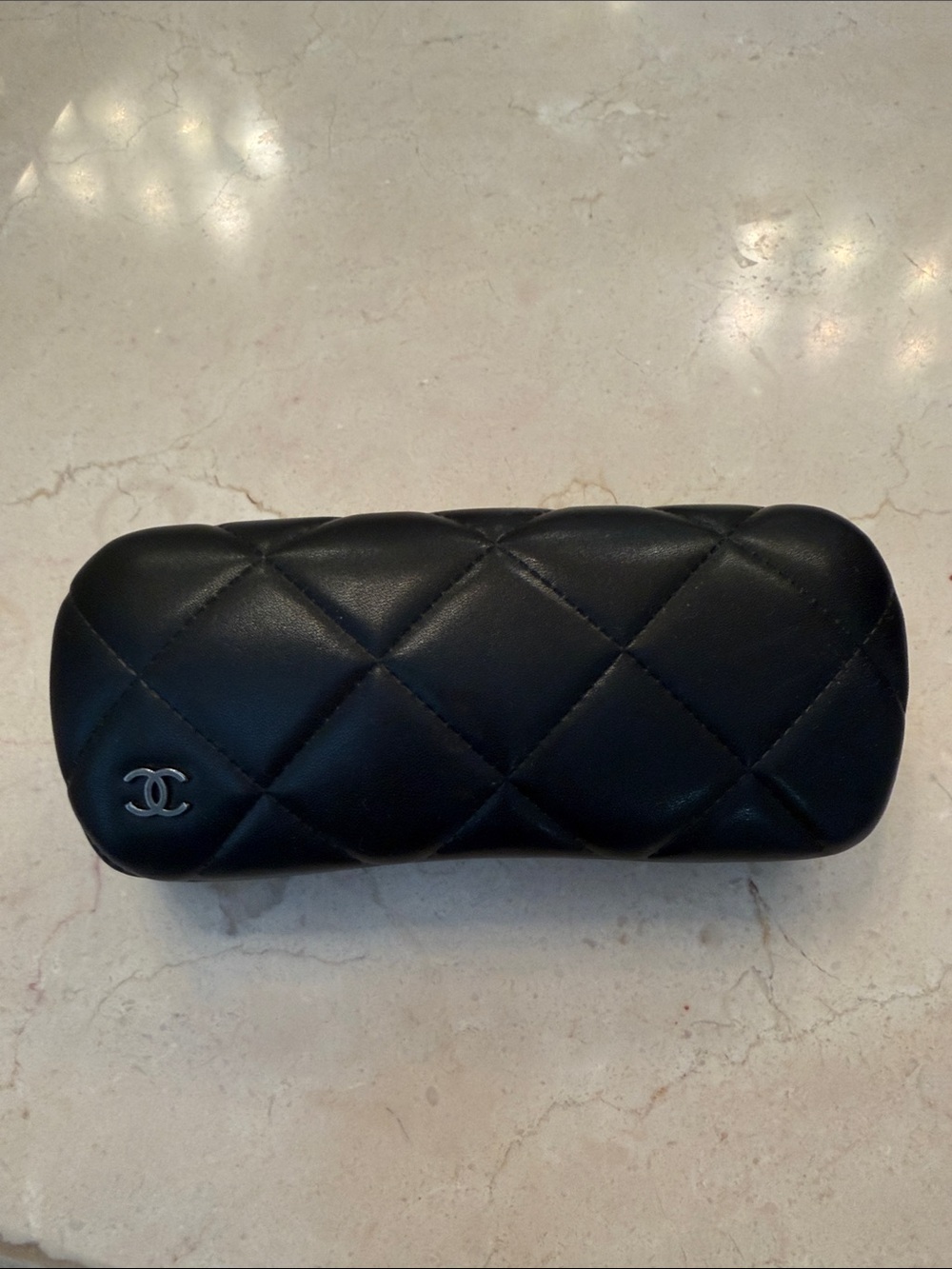 CHANEL Black Quilted Leather Sunglasses Case with CC Emblem